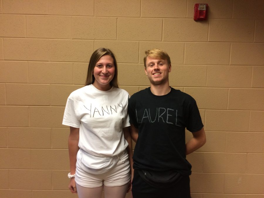 Seniors Aundrea Kalckik and Luke Holden dress up as Laurel and Yanny.